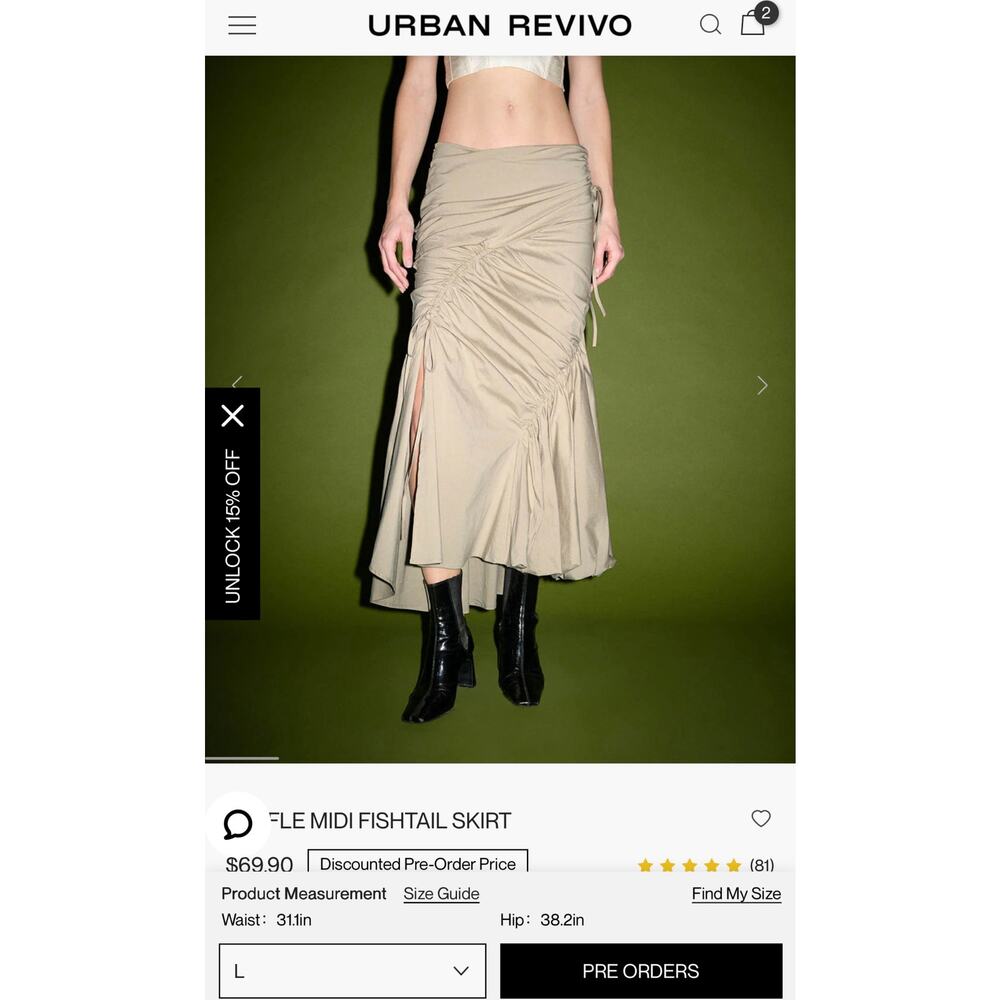 Urban Revivo Ruched Midi Fishtail Skirt Beige Size 8 Slit Detail Chic
⸻ - Picture 8 of 9